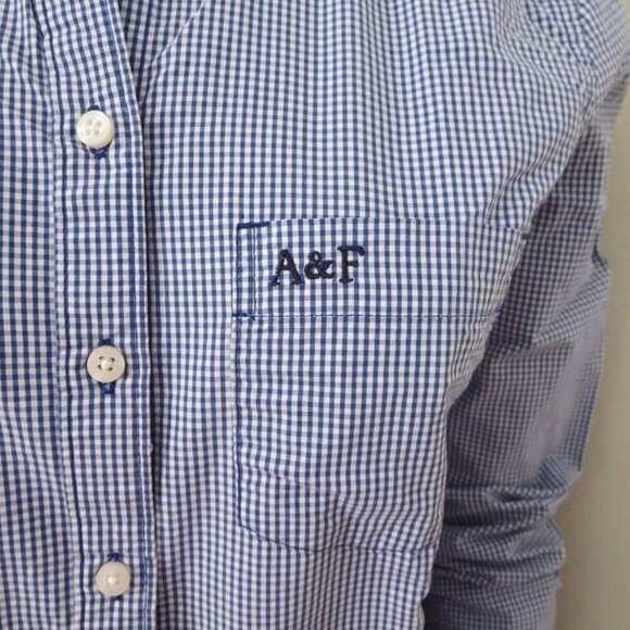 NWT Abercrombie Women Button Down Plaid Shirt Size Medium Checks Blue & White - Picture 6 of 7